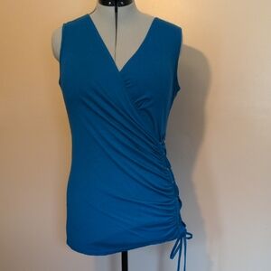 Chic Sleeveless Teal Wrap Blouse